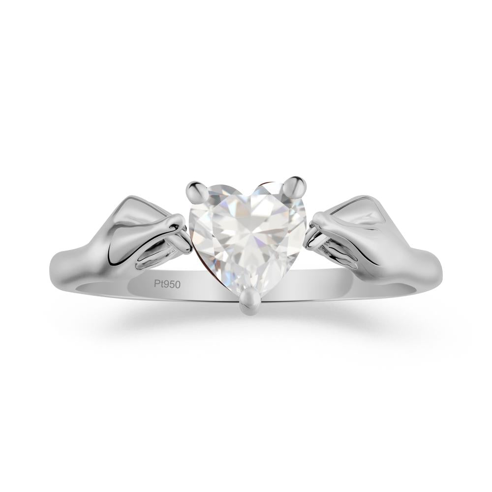Finger Heart Cubic Zirconia Solitaire Ring - LUO Jewelry #metal_platinum