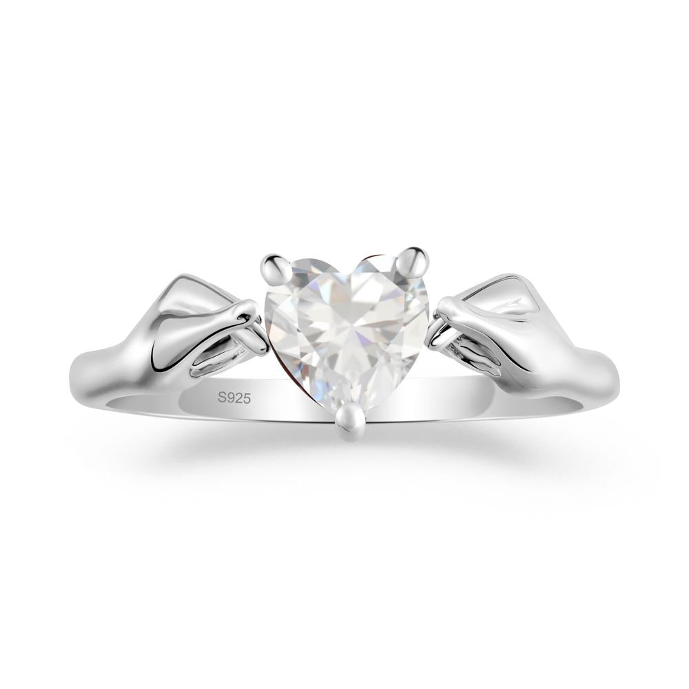 Finger Heart Cubic Zirconia Solitaire Ring - LUO Jewelry #metal_sterling silver