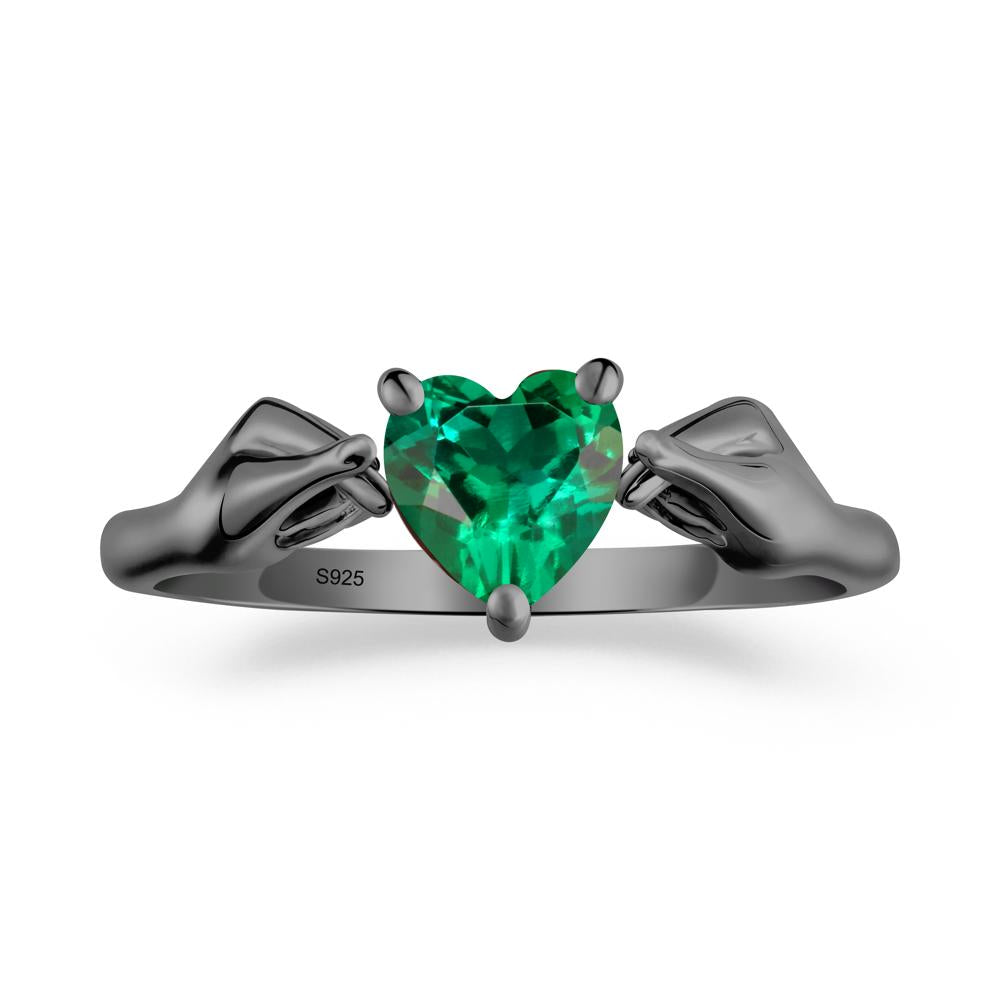 Finger Heart Emerald Solitaire Ring - LUO Jewelry #metal_black finish sterling silver