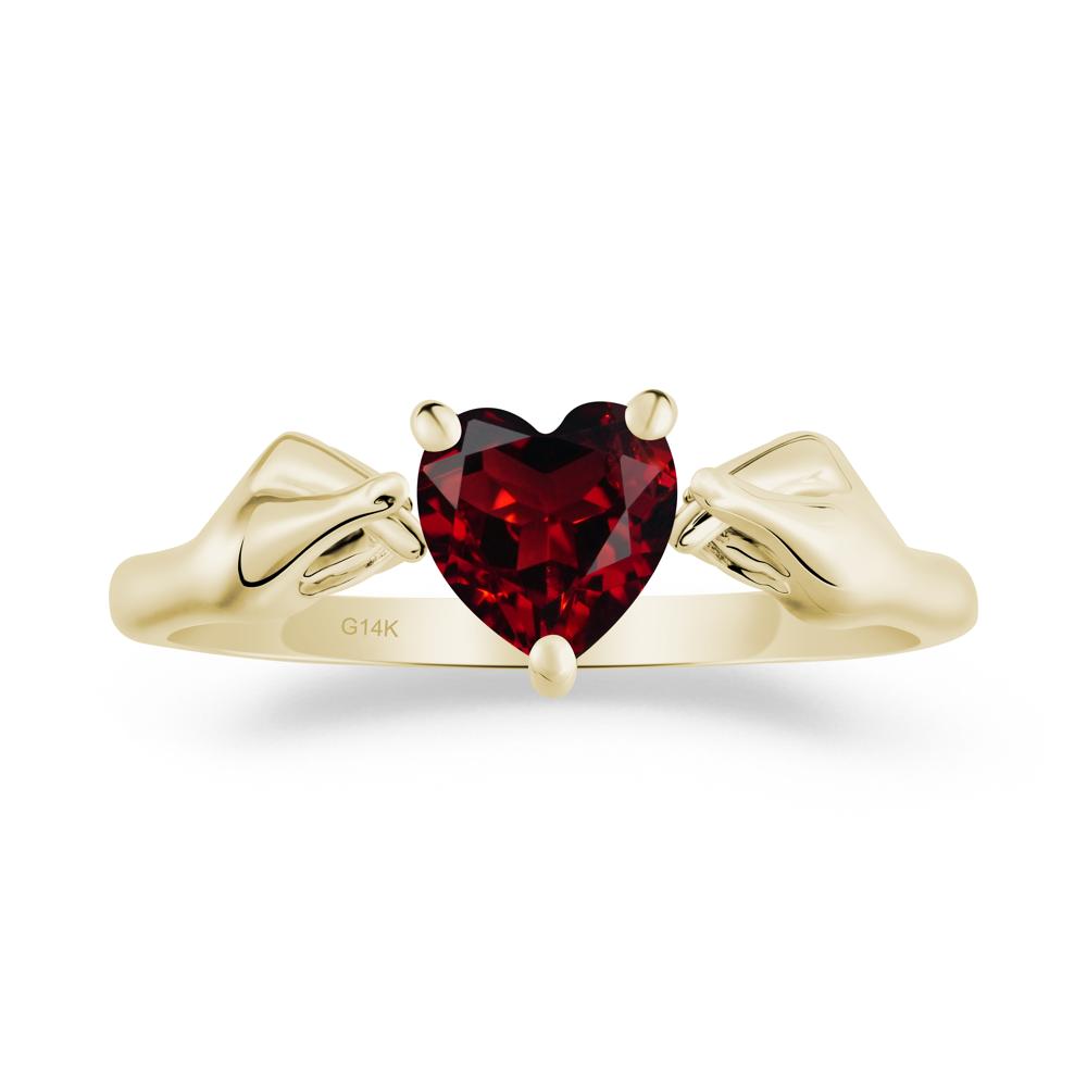Heart Shaped Garnet Ring with Finger Heart - LUO Jewelry #metal_14k yellow gold