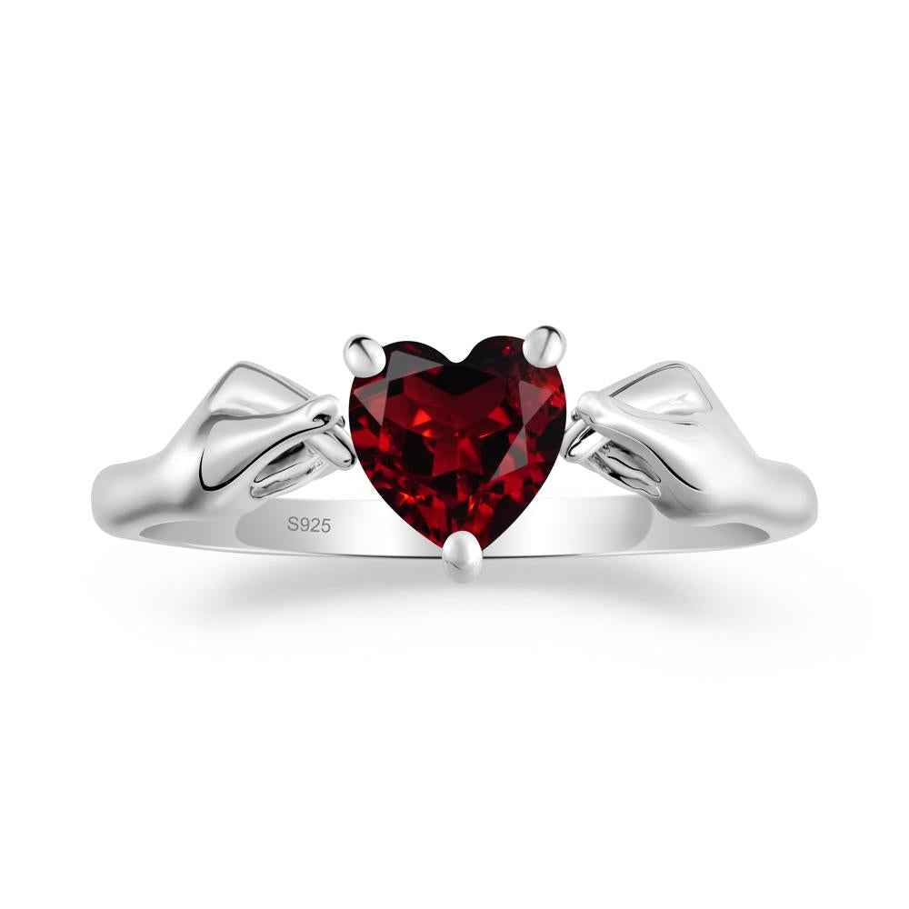 Heart Shaped Garnet Ring with Finger Heart - LUO Jewelry #metal_sterling silver