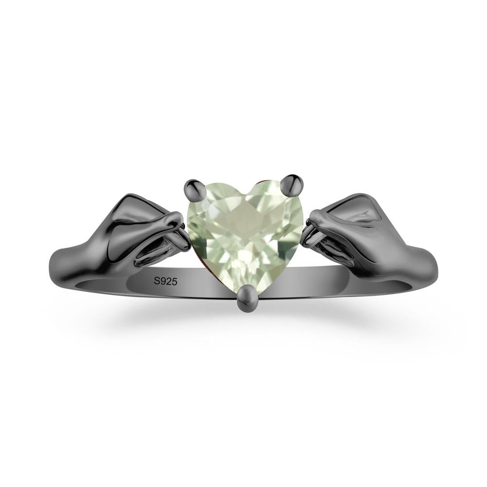 Finger Heart Green Amethyst Solitaire Ring - LUO Jewelry #metal_black finish sterling silver
