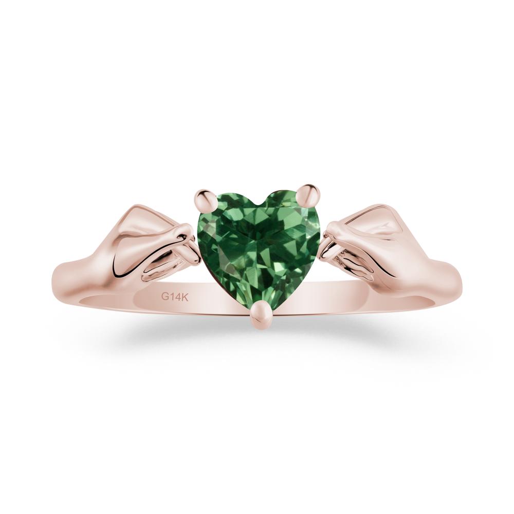 Heart Shaped Green Sapphire Ring with Finger Heart - LUO Jewelry #metal_14k rose gold