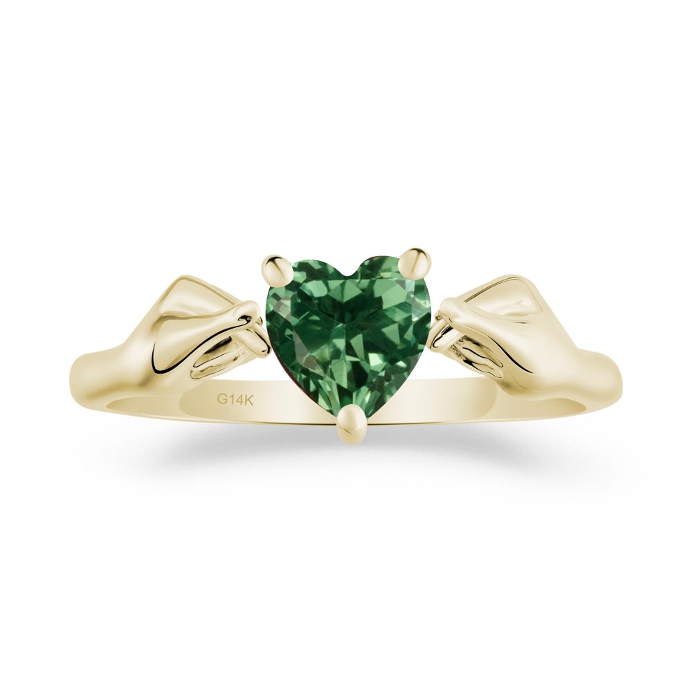 Heart Shaped Green Sapphire Ring with Finger Heart - LUO Jewelry #metal_14k yellow gold