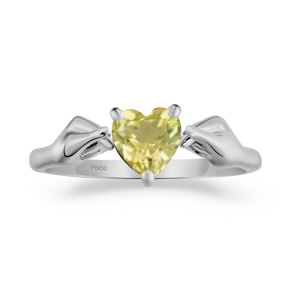 Finger Heart Lemon Quartz Solitaire Ring - LUO Jewelry #metal_platinum