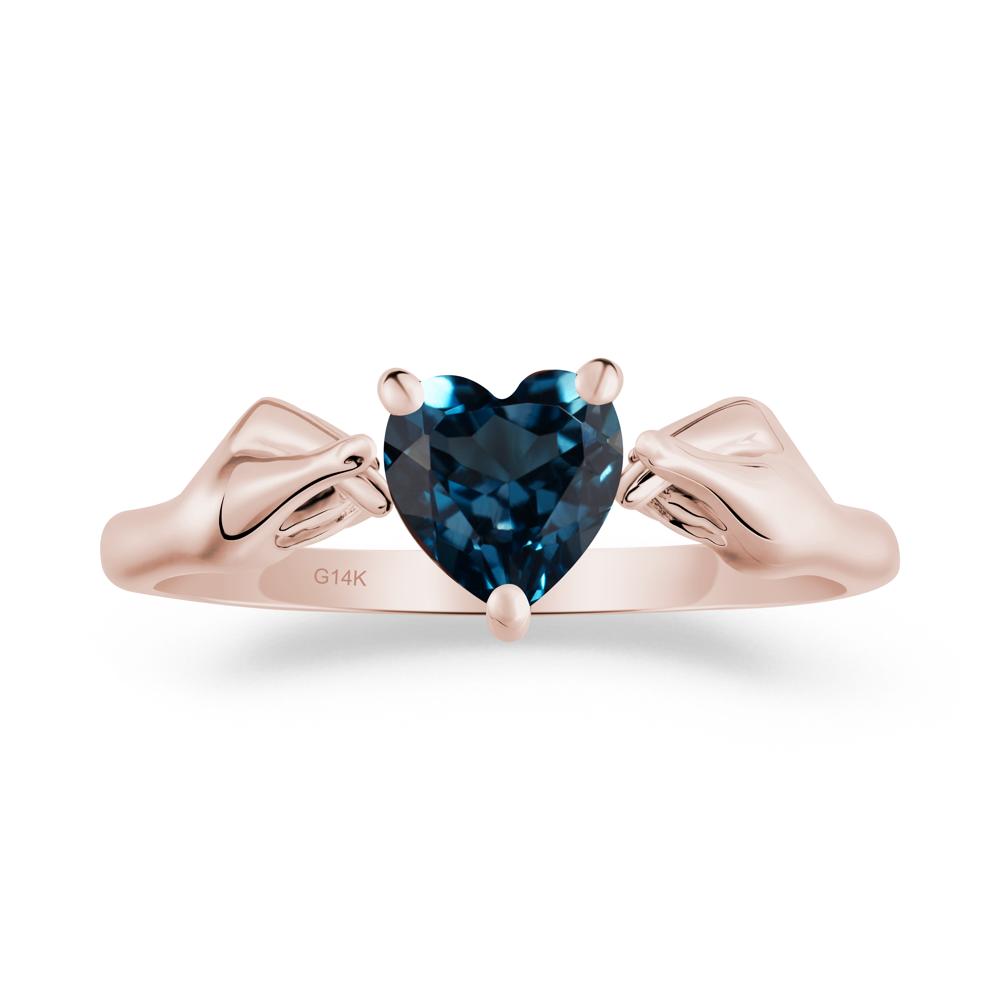 Heart Shaped London Blue Topaz Ring with Finger Heart - LUO Jewelry #metal_14k rose gold