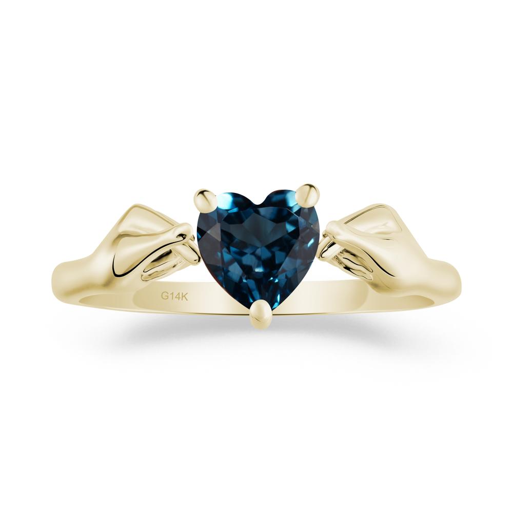 Heart Shaped London Blue Topaz Ring with Finger Heart - LUO Jewelry #metal_14k yellow gold
