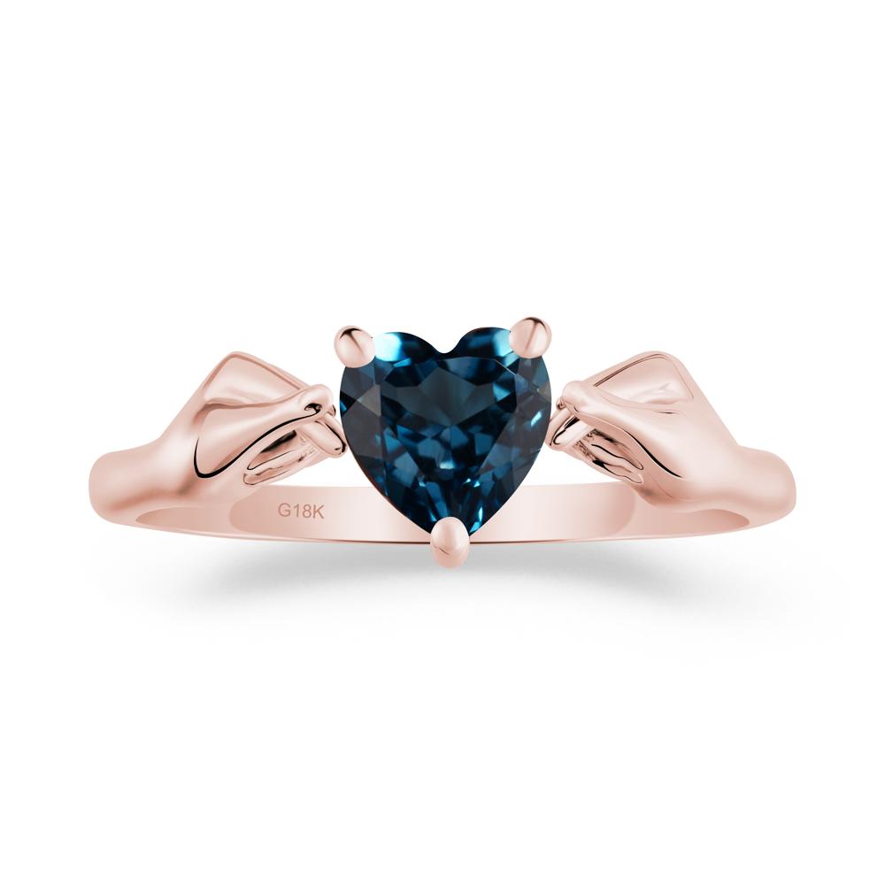 Heart Shaped London Blue Topaz Ring with Finger Heart - LUO Jewelry #metal_18k rose gold