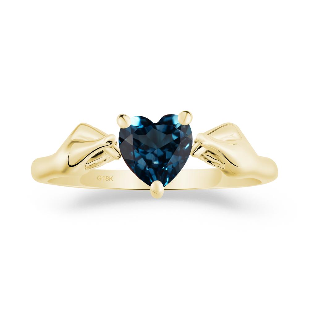 Heart Shaped London Blue Topaz Ring with Finger Heart - LUO Jewelry #metal_18k yellow gold