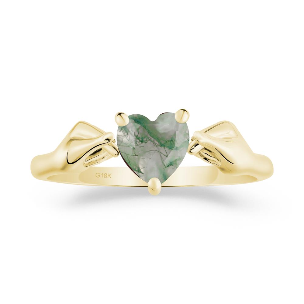 Heart Shaped Moss Agate Ring with Finger Heart - LUO Jewelry #metal_18k yellow gold