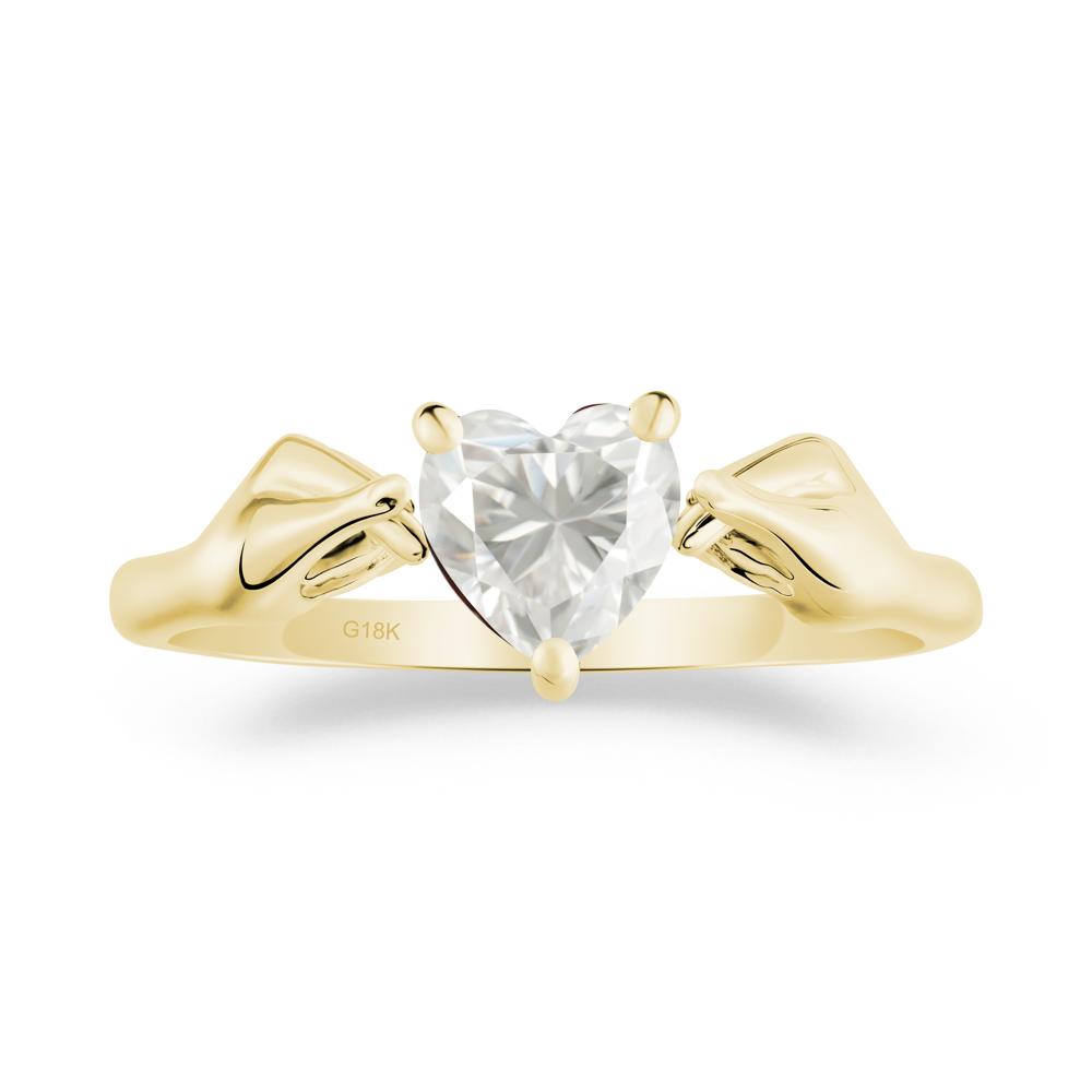 Heart Shaped Moissanite Ring with Finger Heart - LUO Jewelry #metal_18k yellow gold