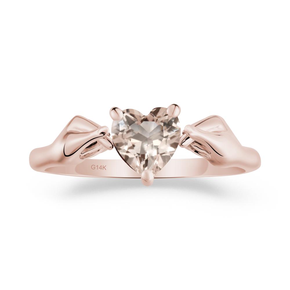 Heart Shaped Morganite Ring with Finger Heart - LUO Jewelry #metal_14k rose gold