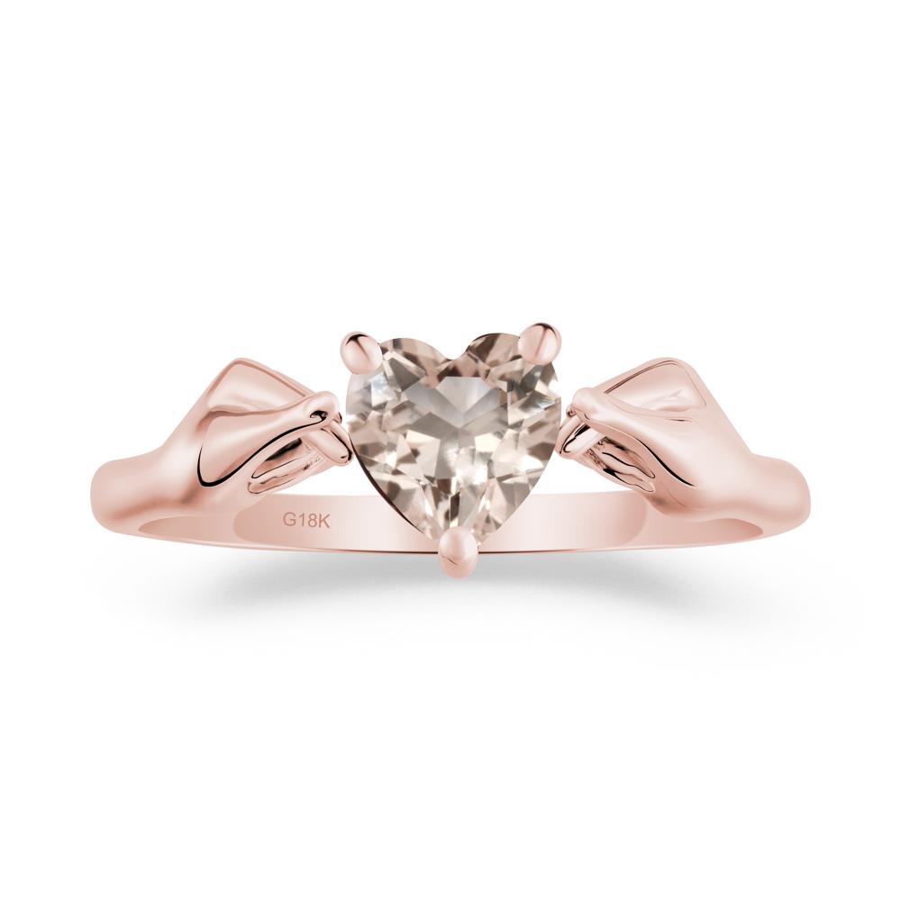 Heart Shaped Morganite Ring with Finger Heart - LUO Jewelry #metal_18k rose gold