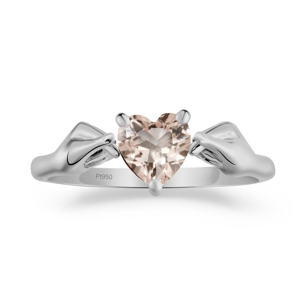 Heart Shaped Morganite Ring with Finger Heart - LUO Jewelry #metal_platinum