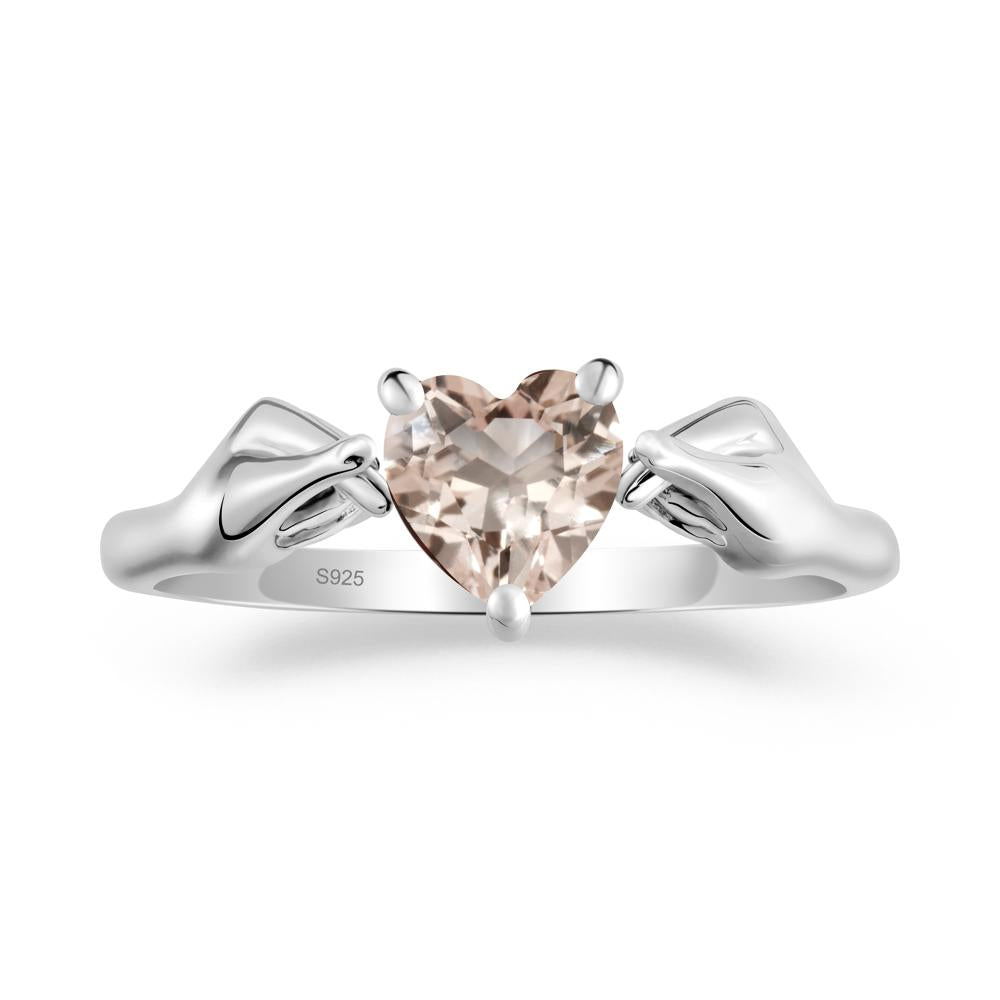 Heart Shaped Morganite Ring with Finger Heart - LUO Jewelry #metal_sterling silver