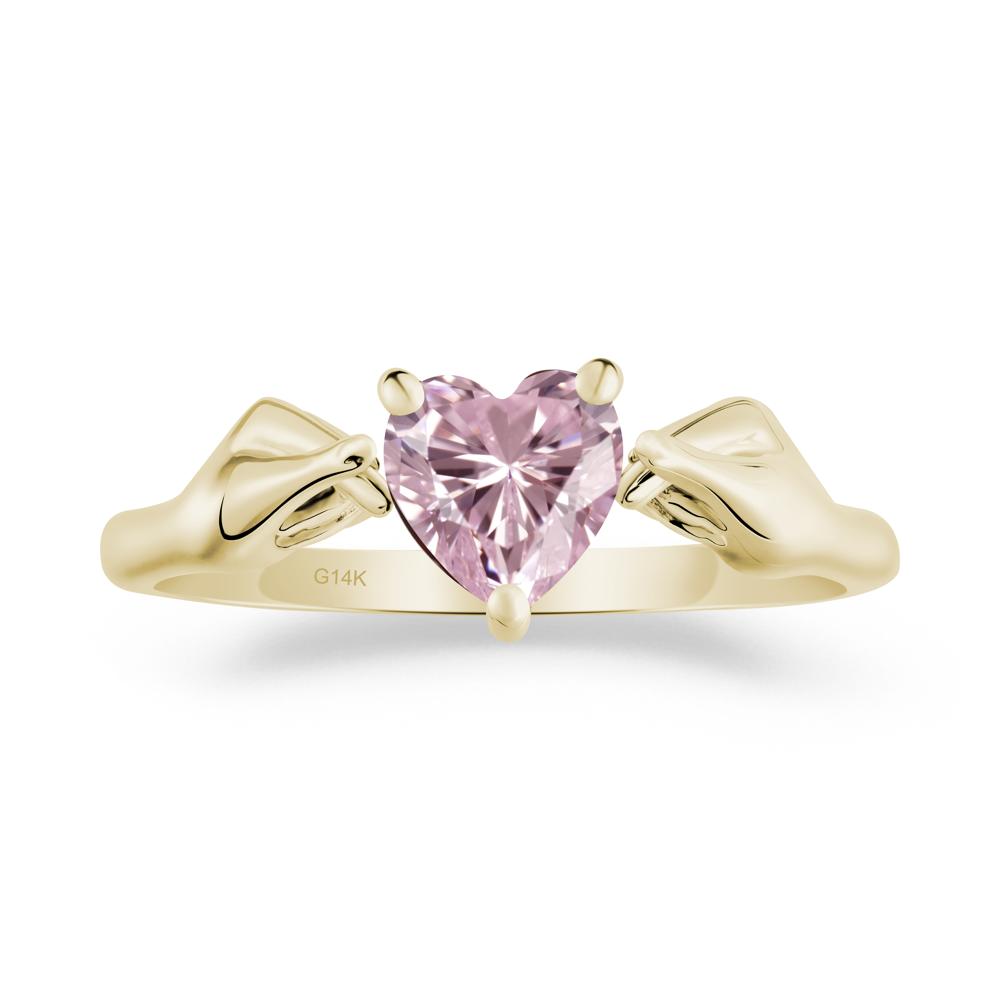 Finger Heart Pink Cubic Zirconia Solitaire Ring - LUO Jewelry #metal_14k yellow gold