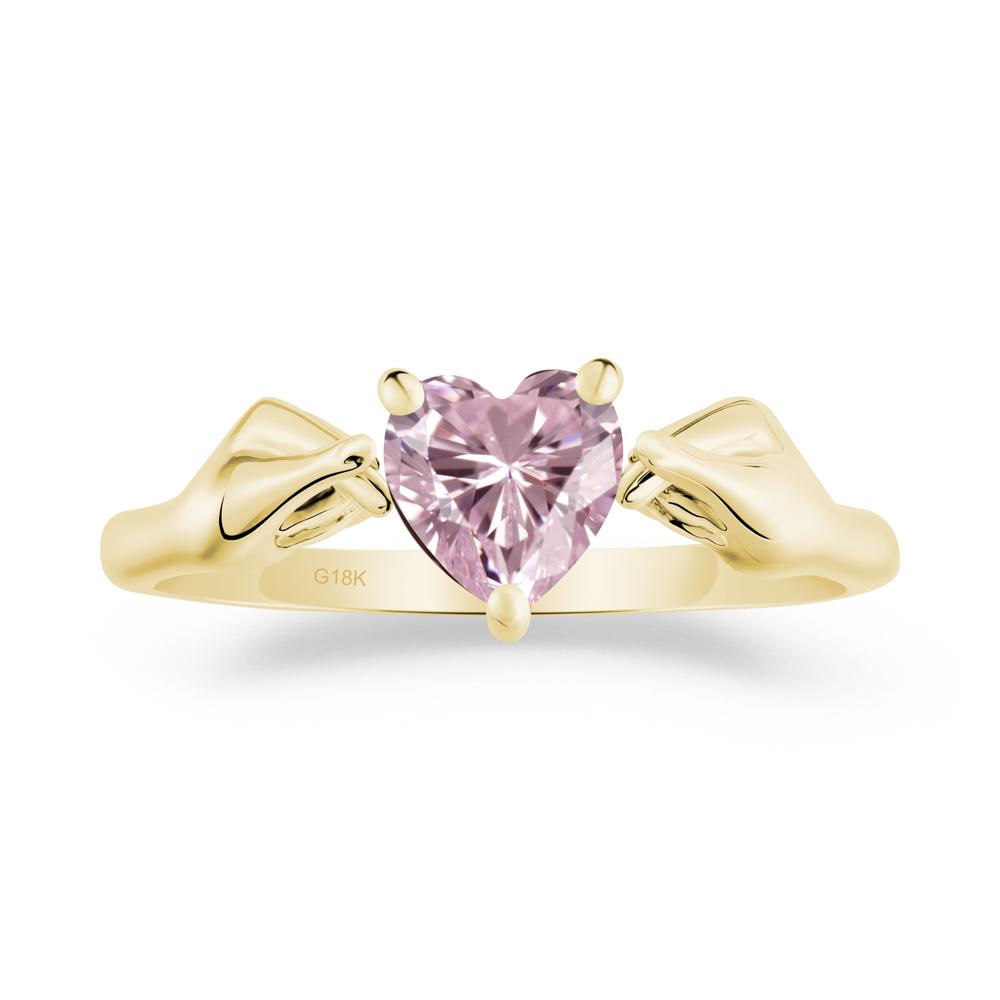 Finger Heart Pink Cubic Zirconia Solitaire Ring - LUO Jewelry #metal_18k yellow gold