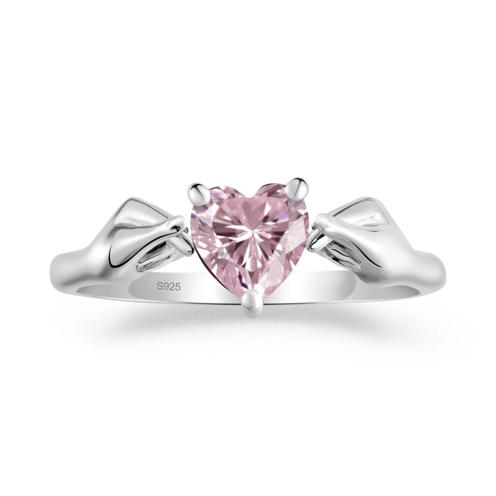 Finger Heart Pink Cubic Zirconia Solitaire Ring - LUO Jewelry #metal_sterling silver