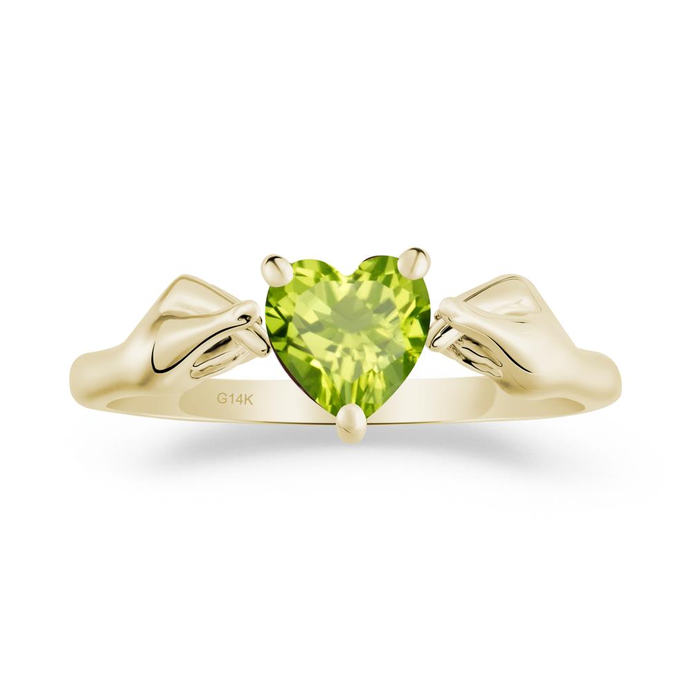Heart Shaped Peridot Ring with Finger Heart - LUO Jewelry #metal_14k yellow gold