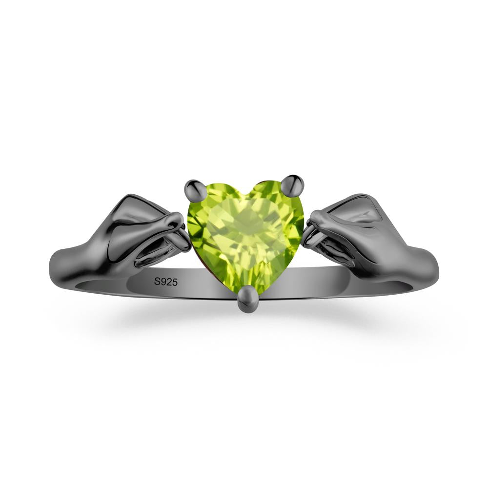 Heart Shaped Peridot Ring with Finger Heart - LUO Jewelry #metal_black finish sterling silver
