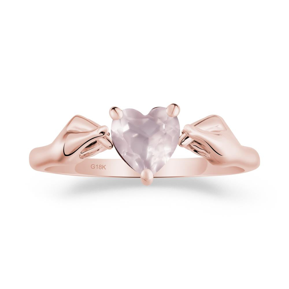 Finger Heart Rose Quartz Solitaire Ring - LUO Jewelry #metal_18k rose gold