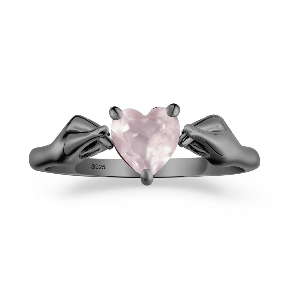 Finger Heart Rose Quartz Solitaire Ring - LUO Jewelry #metal_black finish sterling silver