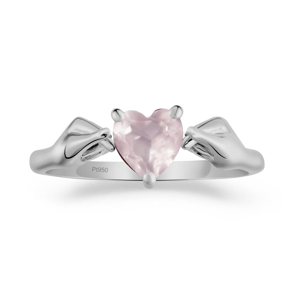 Finger Heart Rose Quartz Solitaire Ring - LUO Jewelry #metal_platinum
