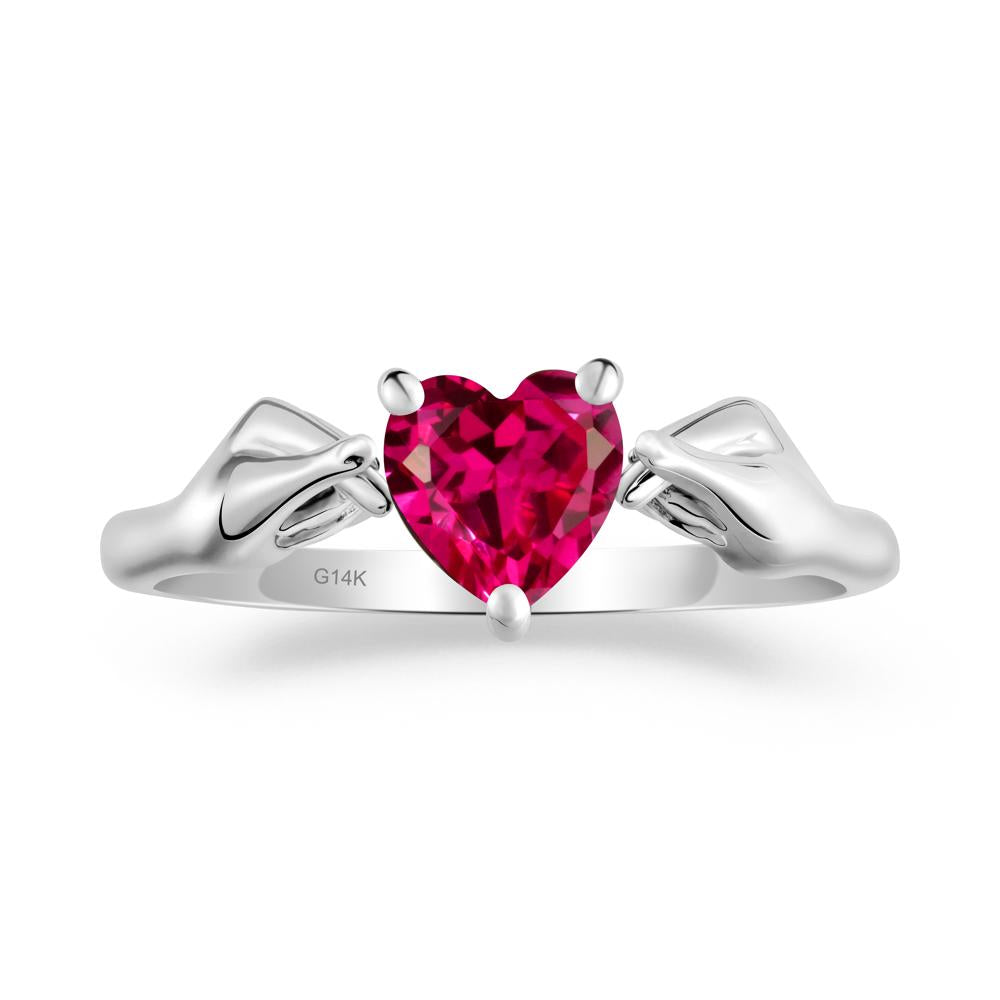 Finger Heart Ruby Solitaire Ring - LUO Jewelry #metal_14k white gold