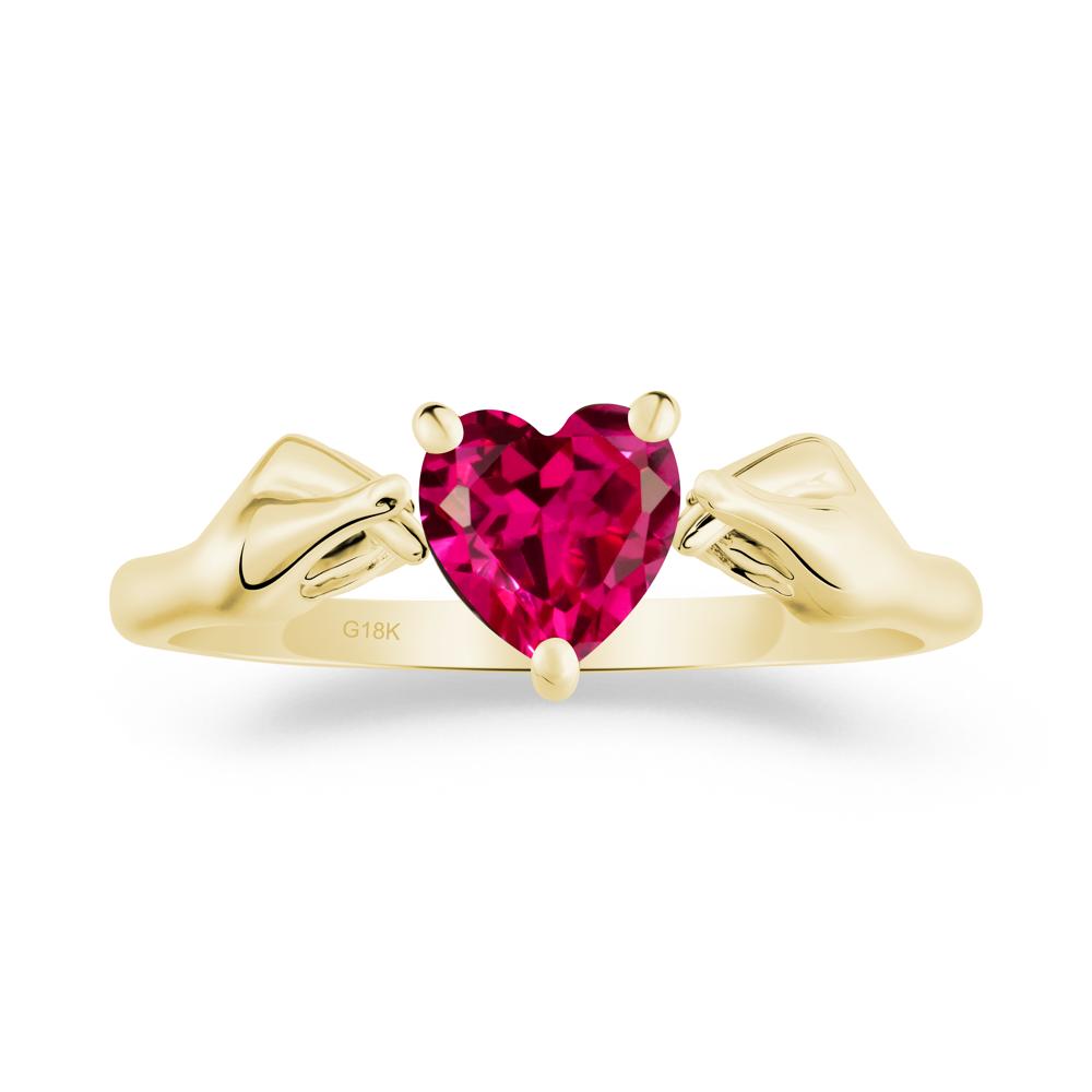 Finger Heart Ruby Solitaire Ring - LUO Jewelry #metal_18k yellow gold