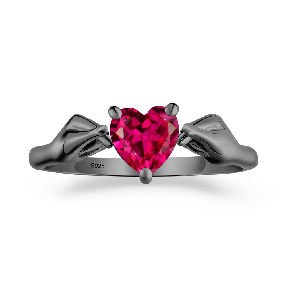 Finger Heart Ruby Solitaire Ring - LUO Jewelry #metal_black finish sterling silver
