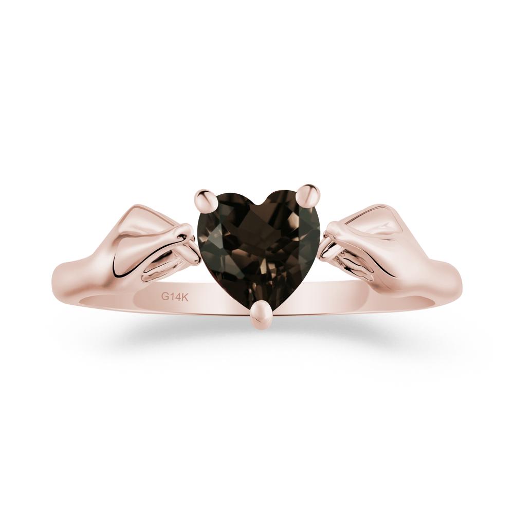 Heart Shaped Smoky Quartz Ring with Finger Heart - LUO Jewelry #metal_14k rose gold