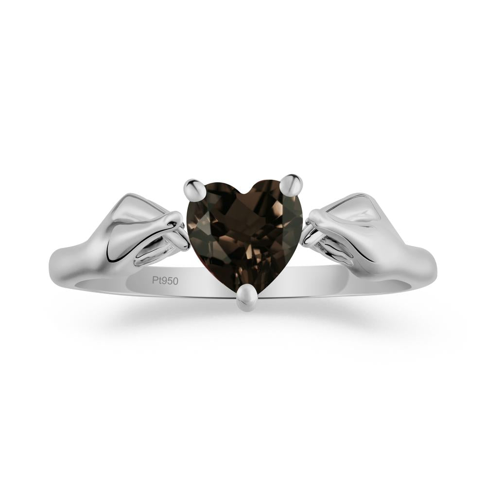 Heart Shaped Smoky Quartz Ring with Finger Heart - LUO Jewelry #metal_platinum
