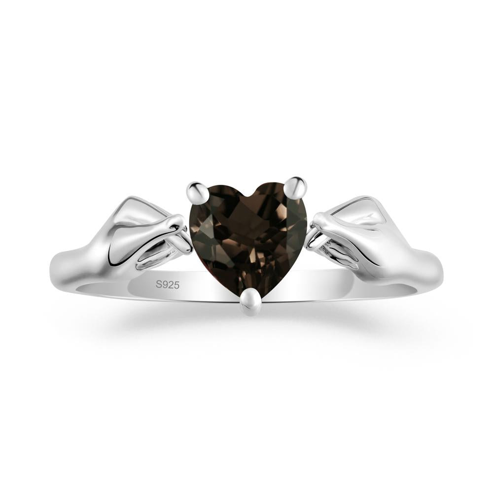Heart Shaped Smoky Quartz Ring with Finger Heart - LUO Jewelry #metal_sterling silver