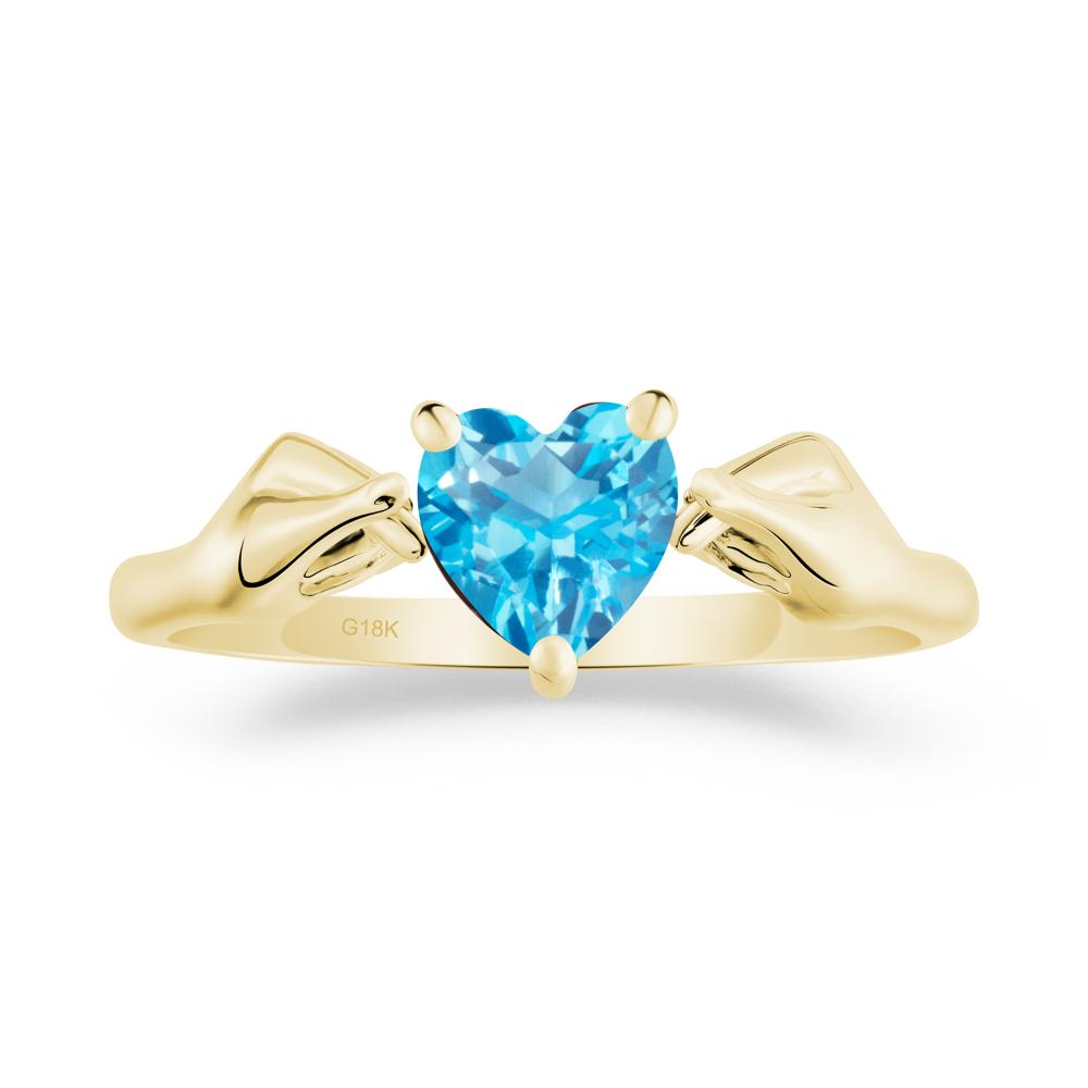 Heart Shaped Swiss Blue Topaz Ring with Finger Heart - LUO Jewelry #metal_18k yellow gold