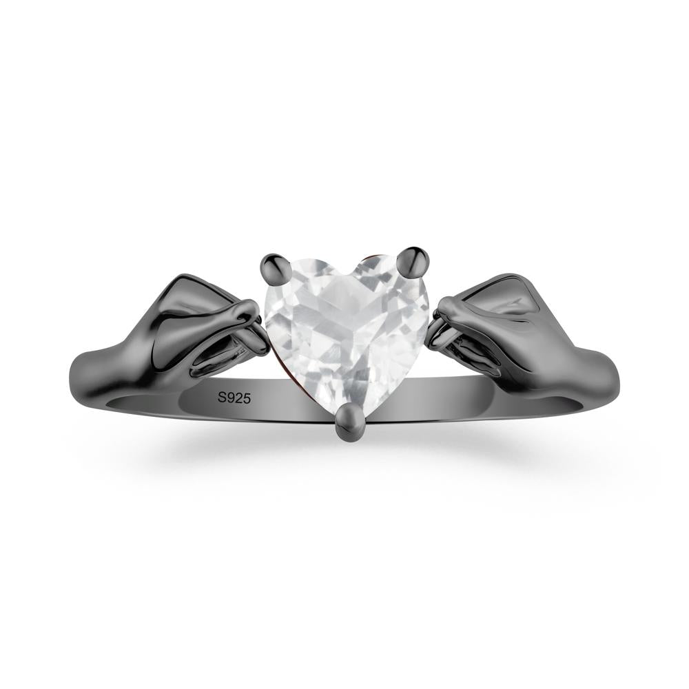 Heart Shaped White Topaz Ring with Finger Heart - LUO Jewelry #metal_black finish sterling silver