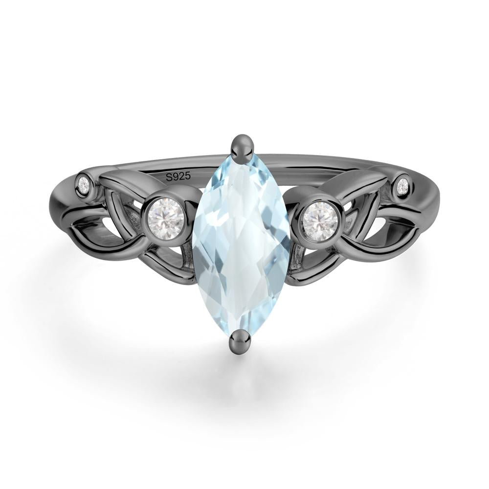 Marquise Cut Aquamarine Celtic Ring - LUO Jewelry #metal_black finish sterling silver