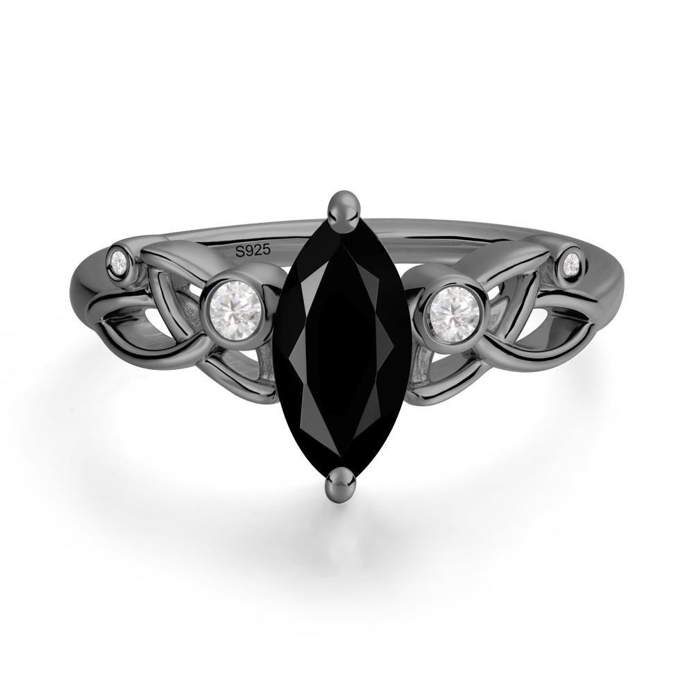 Marquise Cut Black Spinel Celtic Ring - LUO Jewelry #metal_black finish sterling silver