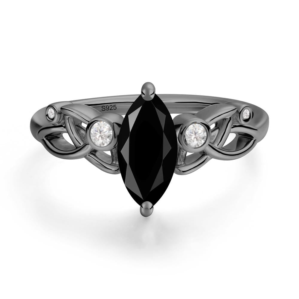 Marquise Cut Black Spinel Celtic Ring - LUO Jewelry #metal_black finish sterling silver