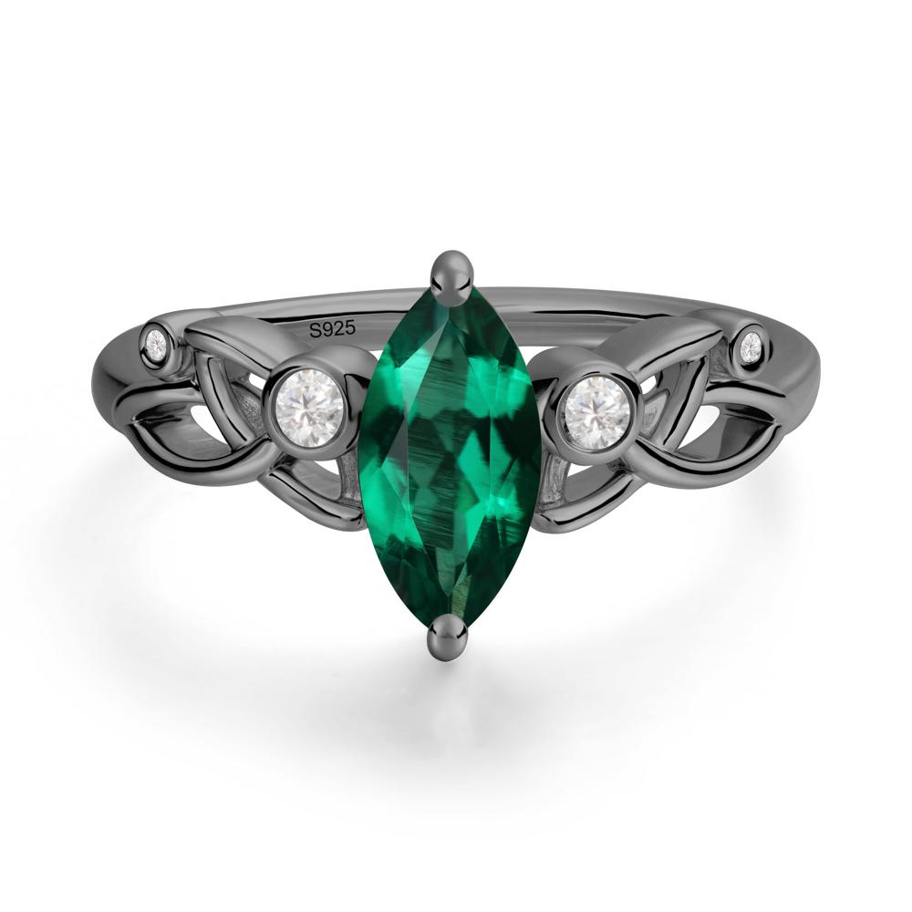Marquise Cut Emerald Celtic Ring - LUO Jewelry #metal_black finish sterling silver
