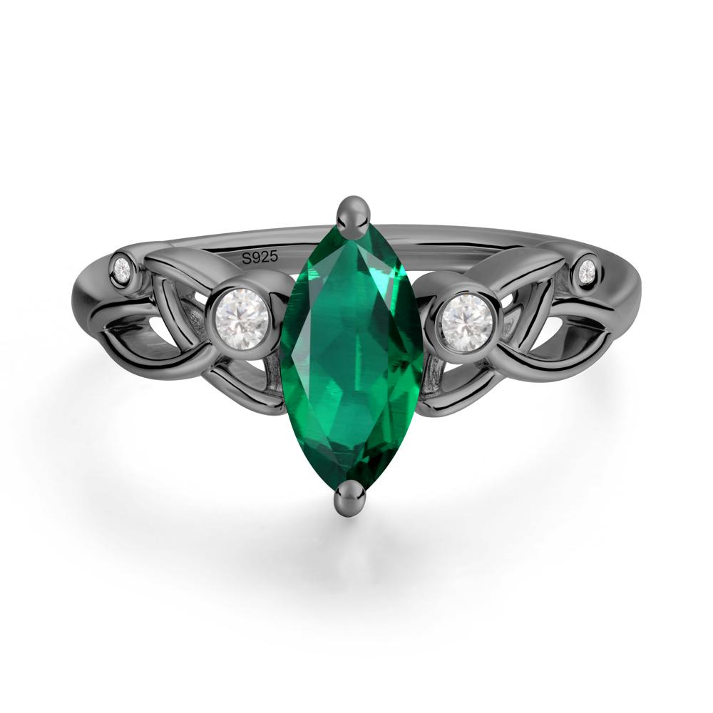 Marquise Cut Emerald Celtic Ring - LUO Jewelry #metal_black finish sterling silver