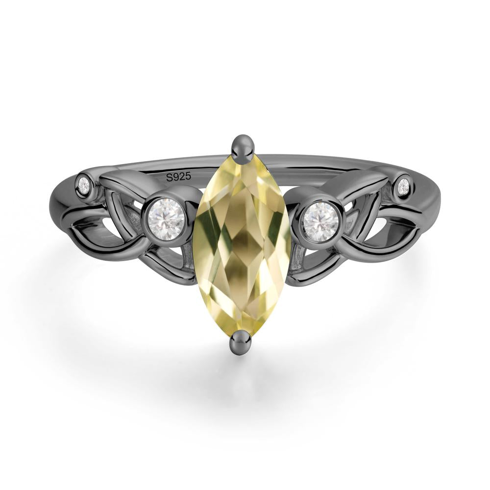 Marquise Cut Lemon Quartz Celtic Ring - LUO Jewelry #metal_black finish sterling silver
