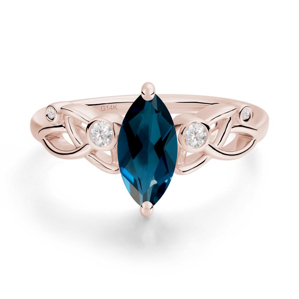 Marquise Cut London Blue Topaz Celtic Ring - LUO Jewelry #metal_14k rose gold