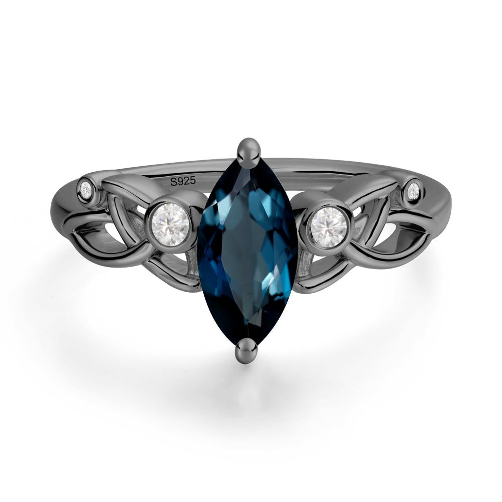 Marquise Cut London Blue Topaz Celtic Ring - LUO Jewelry #metal_black finish sterling silver
