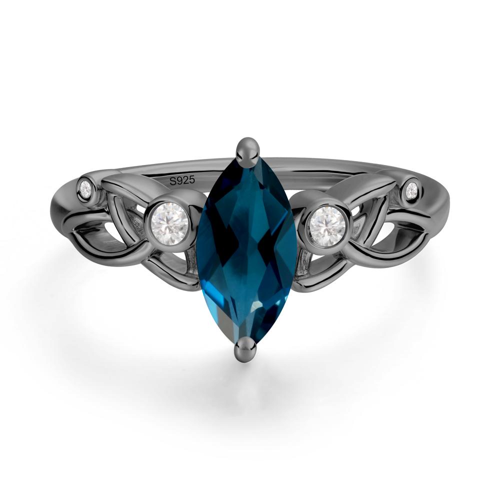 Marquise Cut London Blue Topaz Celtic Ring - LUO Jewelry #metal_black finish sterling silver