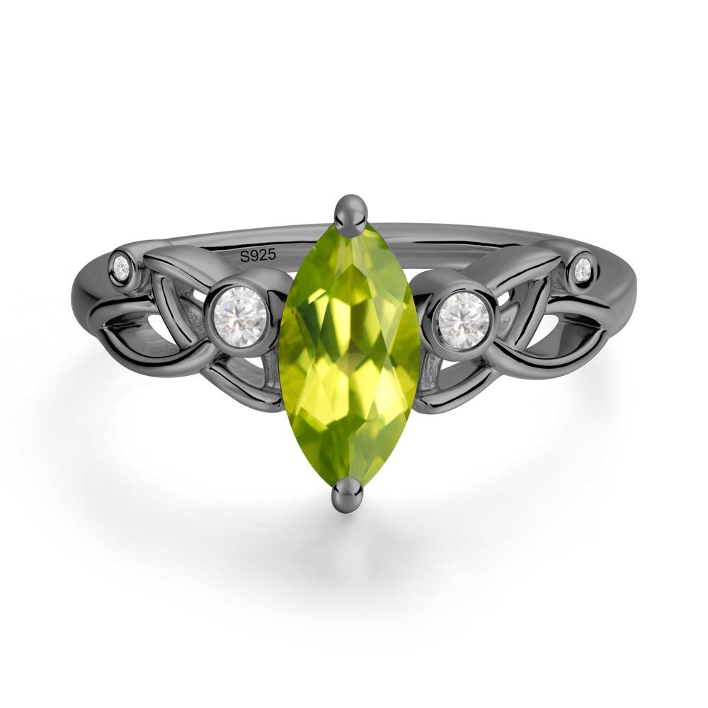 Marquise Cut Peridot Celtic Ring - LUO Jewelry #metal_black finish sterling silver
