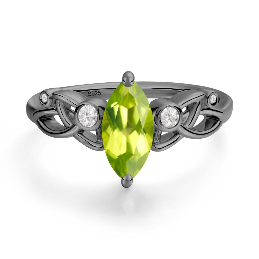 Marquise Cut Peridot Celtic Ring - LUO Jewelry #metal_black finish sterling silver