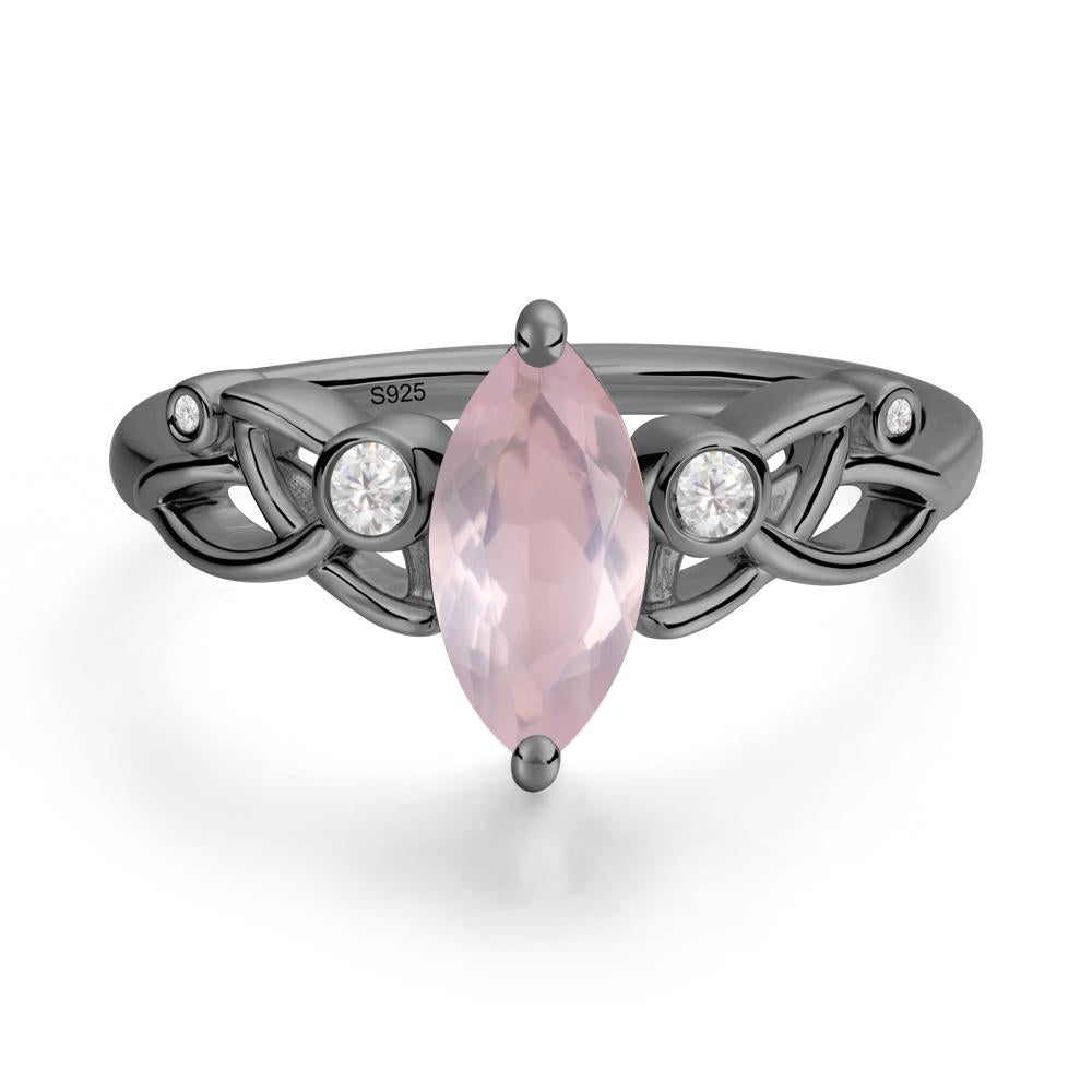 Marquise Cut Rose Quartz Celtic Ring - LUO Jewelry #metal_black finish sterling silver