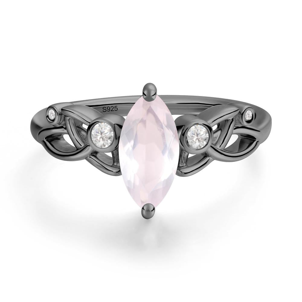 Marquise Cut Rose Quartz Celtic Ring - LUO Jewelry #metal_black finish sterling silver