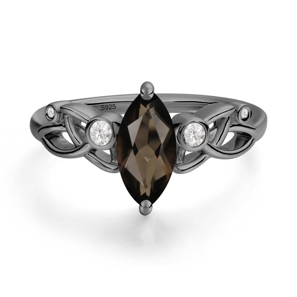 Marquise Cut Smoky Quartz Celtic Ring - LUO Jewelry #metal_black finish sterling silver