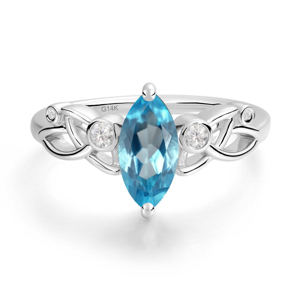 Marquise Cut Swiss Blue Topaz Celtic Ring - LUO Jewelry #metal_14k white gold